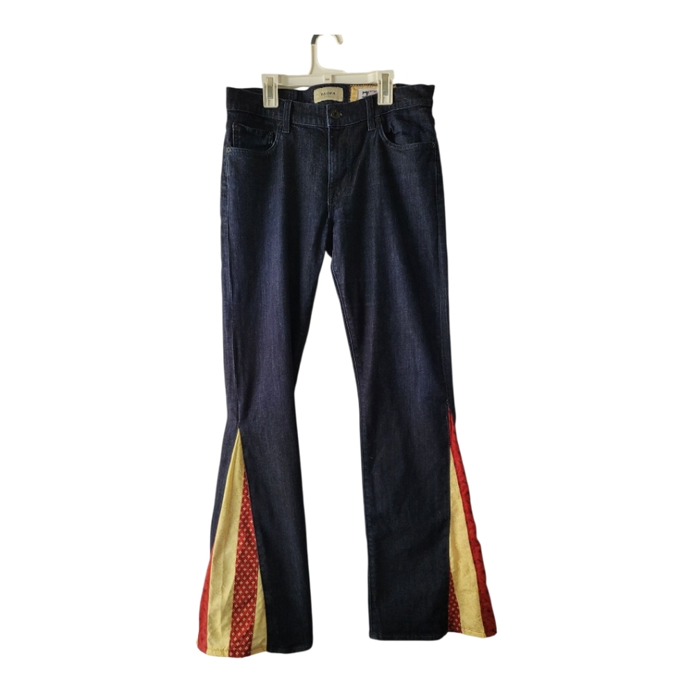 Upcycled Baldwin Jeans Womens 31 Henley Slim Straight Flare Patchwork USA